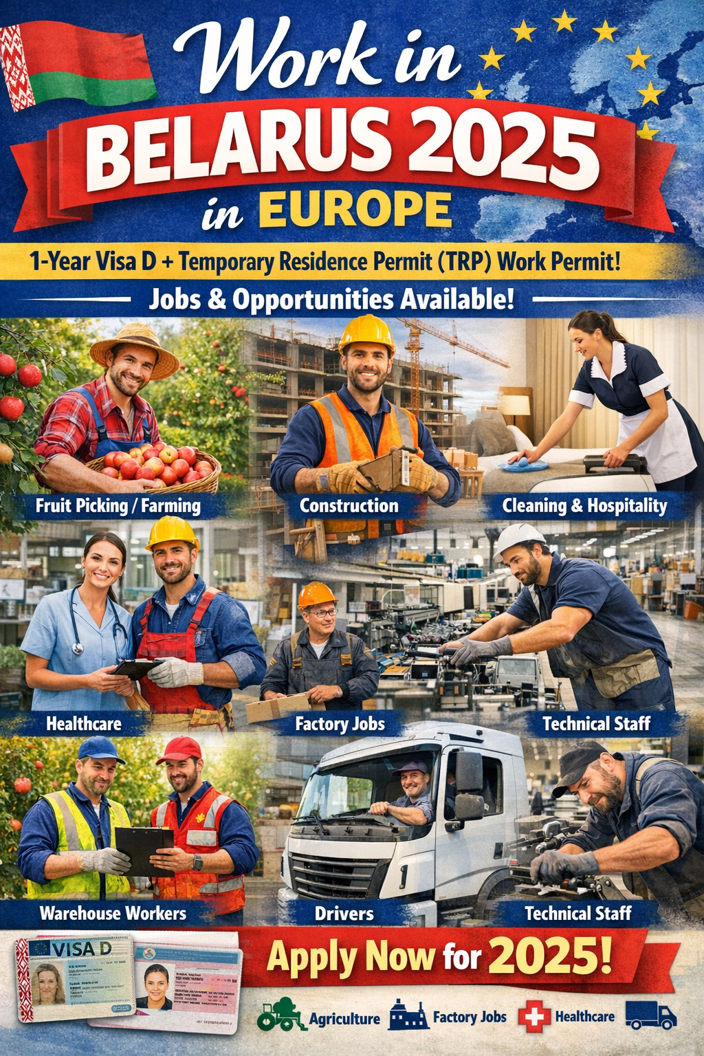 Work in Belarus 2025 in Europe | 1-Year Visa D + Temporary Residence Permit (TRP) work permit